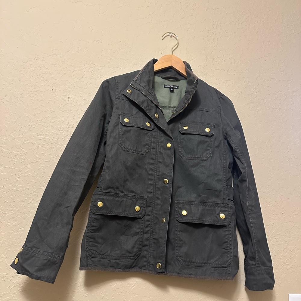 J.Crew Mercantile Resin Coated Twill Field Jacket Womens XS Olive Cargo